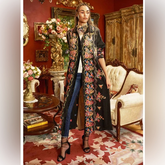 Aratta Silent Journey Embroidered Long Sleeve Maxi Shirt Dress Size Medium - Picture 2 of 12